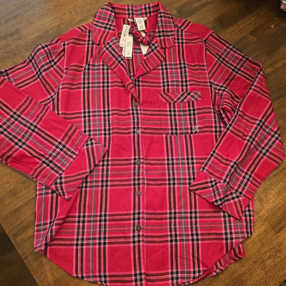 Victoria's Secret Red Plaid Button-Up Pajama Shirt